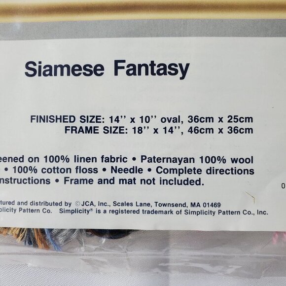 Simplicity Stitchery Siamese Fantasy Cross-Stitch Needle Point Kit 14"x10" Oval - Picture 5 of 6